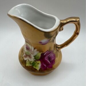 Lefton China Hand Painted Miniature Floral Pitcher Gold Trim Japan NE3288